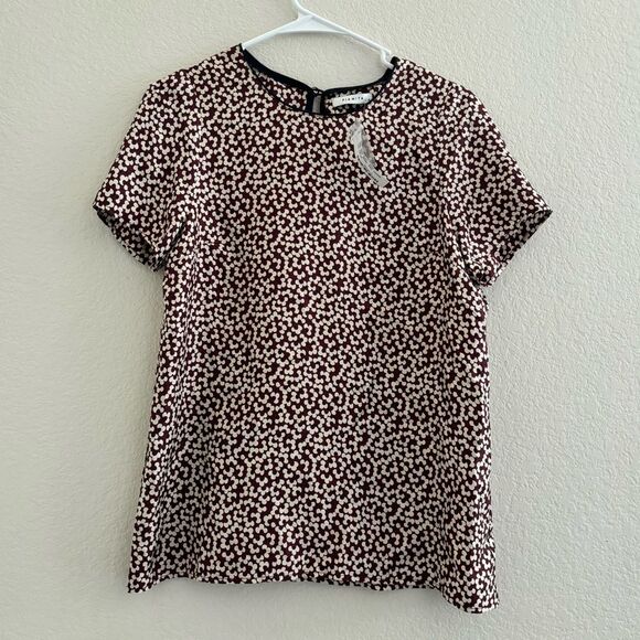 Piamita Burgundy and Cream Floral Silk Blouse - Picture 1 of 8